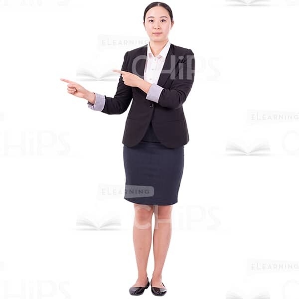 Woman In Business Suit Presenting At Right Side Cutout Image-0
