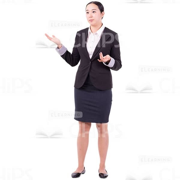 Thoughtful Woman In Business Suit Directs By Hands Cutout Image-0