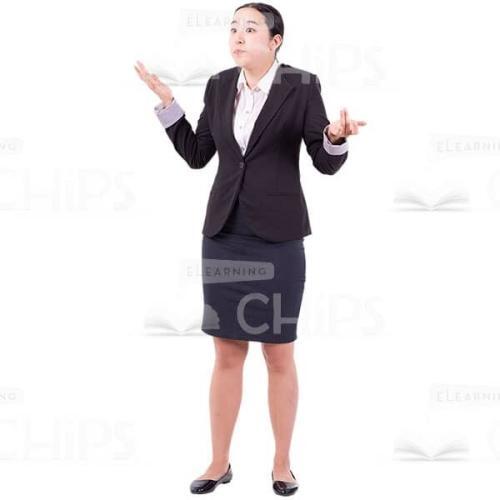Confused Female Spreads Hands Shrugs Shoulders Image Cutout-0