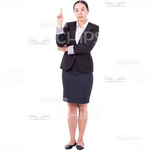 Serious Asian Cutout Woman Waiting Pointing With Index Finger Up-0