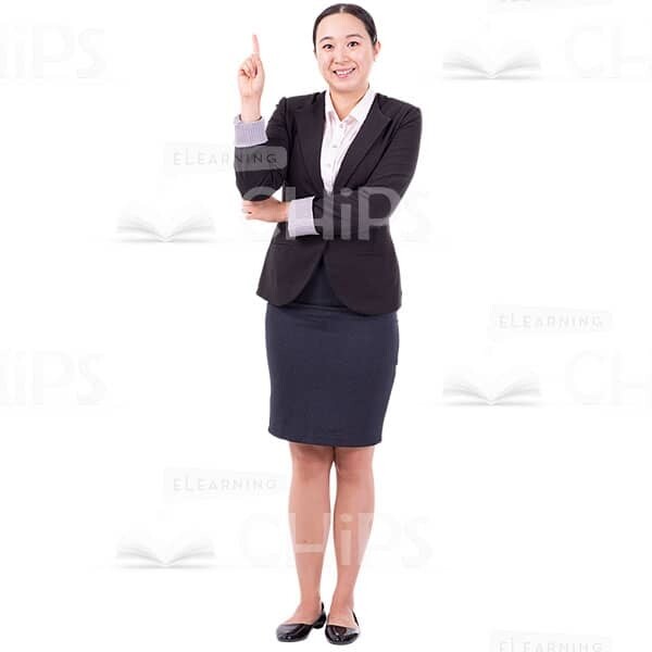 Happy Female In Suit Draws Attention By Raised Arm Photo Cutout-0