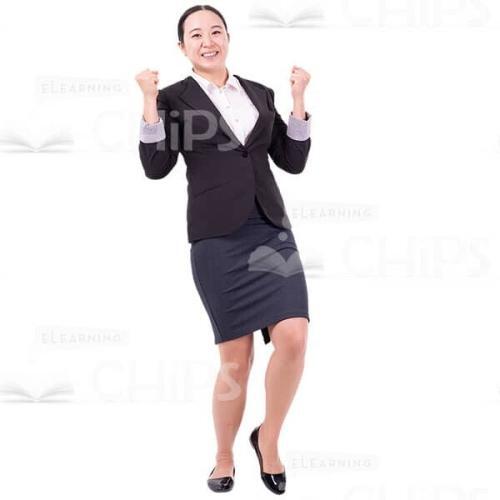 Discouraged Cutout Businesswoman With Yes Gesture Leans Back-0