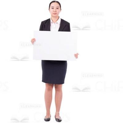 Serious Asian Cutout Woman Holding In Arms White Poster-0