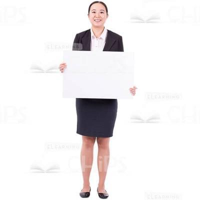 Joyful Woman Making Presentation With White Paper Picture Cutout-0