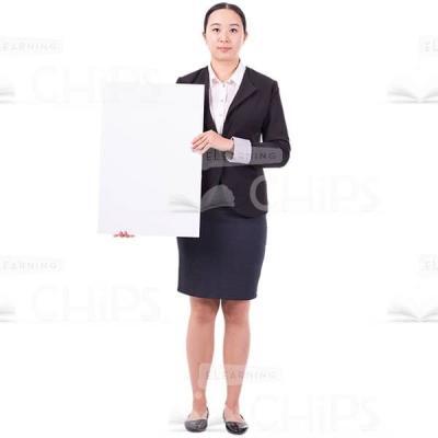Asian Woman Standing With Vertical Banner Cutout Photo-0