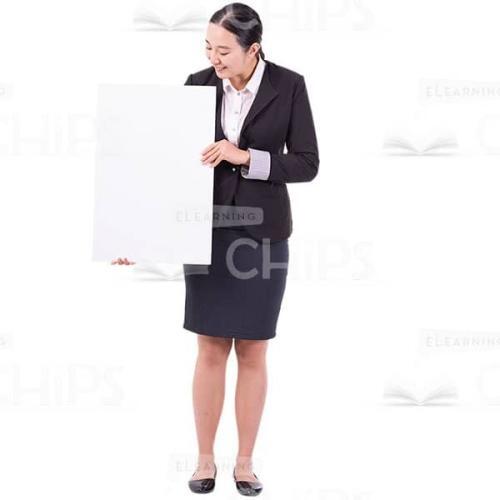 Enjoying Cutout Woman Makes Presentation And Looks At The Poster-0