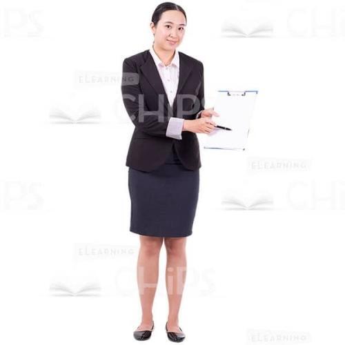 Office Employee Cutout Lady Pointing By Pen In Right Arm To Clipboard-0