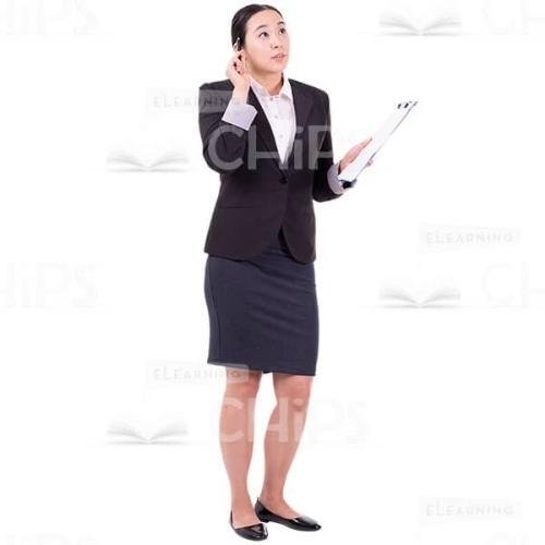 Thoughtful Businesswoman With Clipboard Looking Up Cutout Picture-0