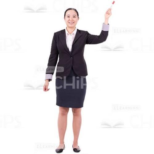Delighted Businesswoman Showing Marker Over Head Cutout Photo-0