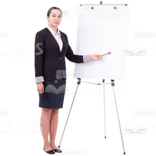 Young Lady Standing Pointing By Left Arm On Flipchart Image Cutout-0