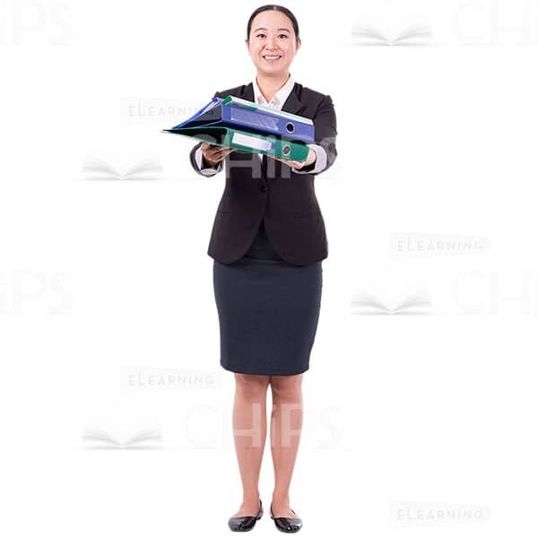 Glad Asian Woman Gives Stack Of Folders Picture Cutout-0