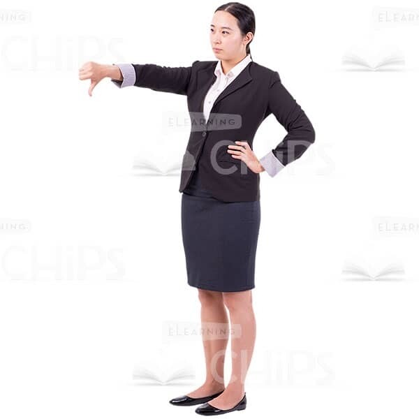 Upset Woman Holds Right Arm Up With Dislike Cutout Image-0