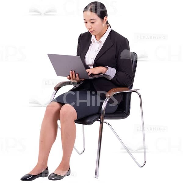 Asian Cutout Woman Sitting On Chair Works At The Notebook -0