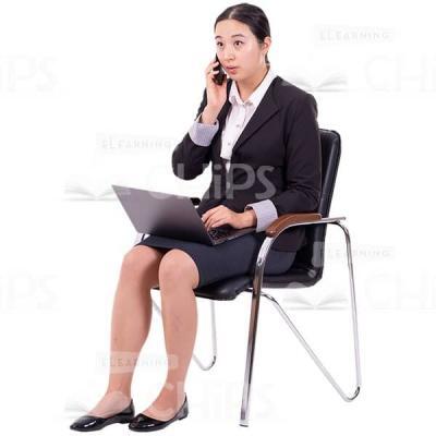 Worried Cutout Woman Talking On Phone With Computer On Knees-0
