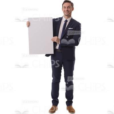 Positive Man Presenting Banner At Right Side Cutout Photo-0