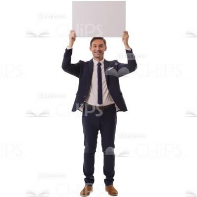 Glad Male Holding Hands Up With Banner Picture Cutout-0