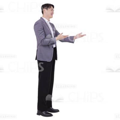 Right Profile Man Presenting Or Greeting Raised Arms Cutout Image-0