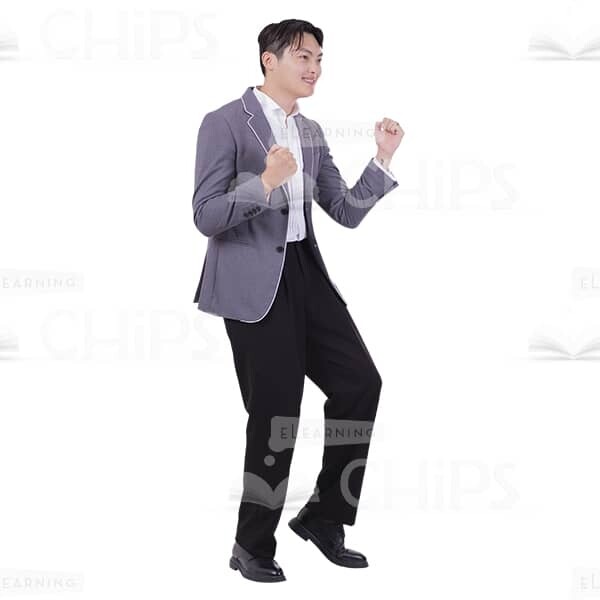 Asian Cutout Man Quarter-Turned Holding Arms Raised Yes Gesture-0