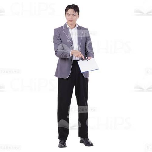 Asian Man Showing On Something In Clipboard Image Cutout-0