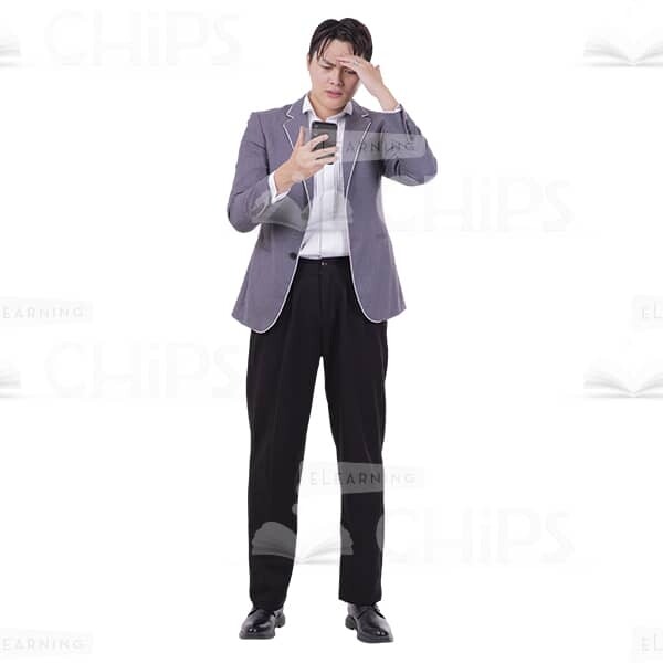 Upset Asian Man Concentrated On Mobile Phone Cutout Photo-0