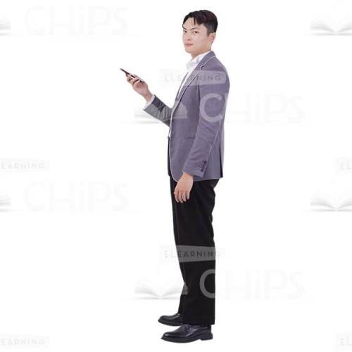 Asian Cutout Man Holding Smartphone In Arm Looking At Camera-0
