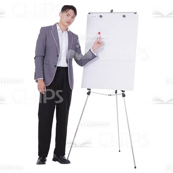 Asian Man Pointing By Left Arm To Flipchart Cutout Photo-0