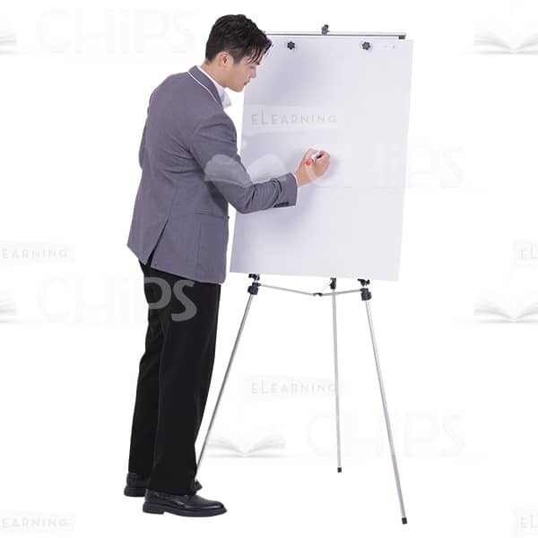 Cutout Business Man Writing On Flipchart With White Blank Paper-0