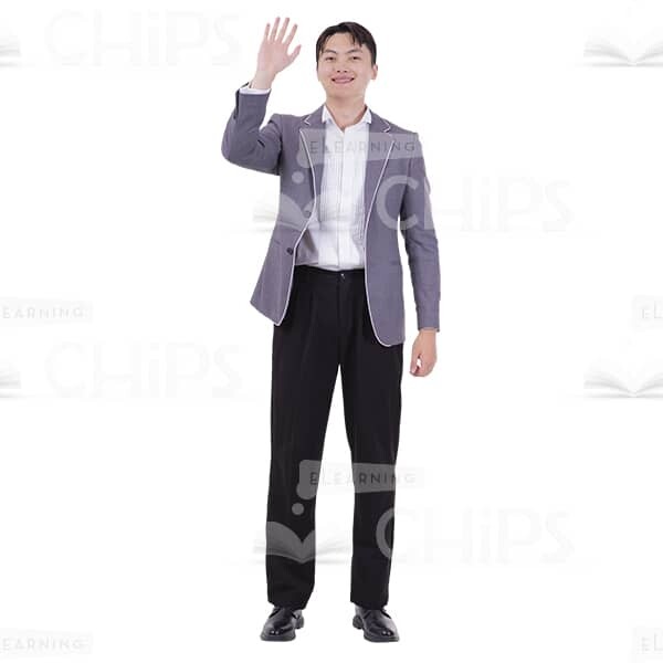 Happy Businessman Waving Right Arm At The Camera Cutout Image-0