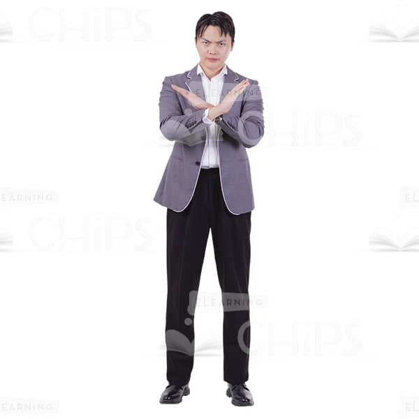 Serious Asian Man With Crossed Hands Stop Sign Picture Cutout-0