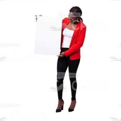 Happy Cutout Young Woman Making Presentation With White Paper-0
