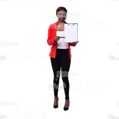 Concentrated Cutout Woman Pointing To Clipboard With Blank Paper -0