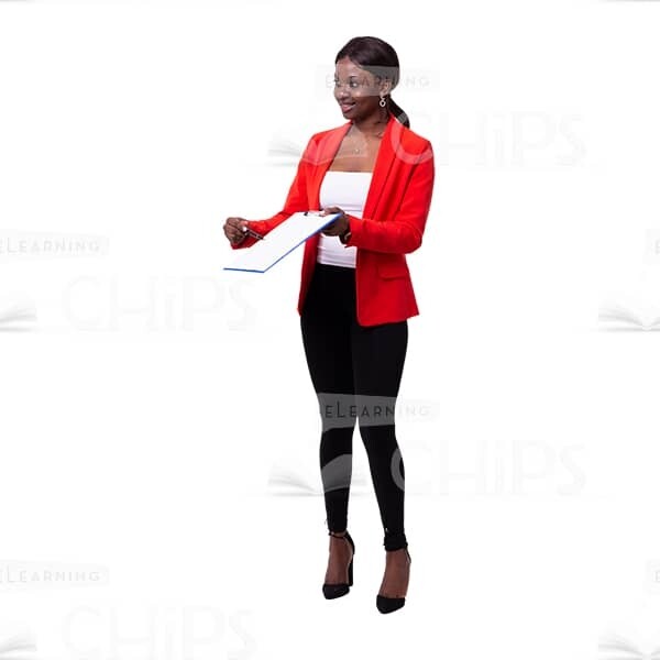 Quarter-Turned Nice Cutout Businesswoman Offering Look In The Folder-0