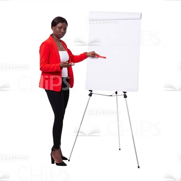 Young Cutout Businesswoman Presenting Something On FlipChart-0