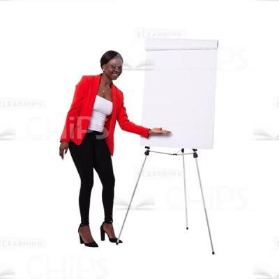 Excited Cutout Woman Presents Something On Flipchart By Left Arm-0