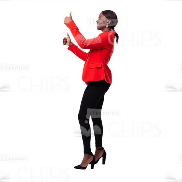 Glad Profile Cutout Business Woman Two Hands Showing Thumbs Up-0