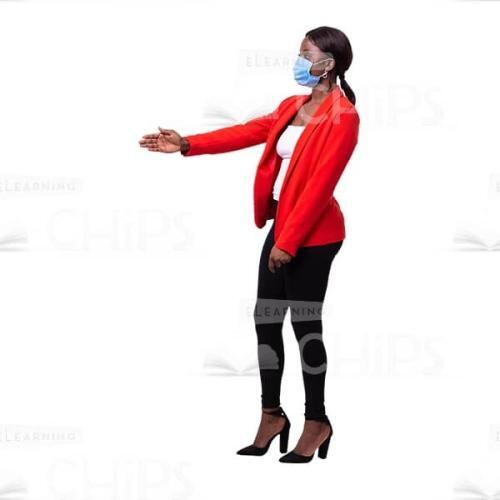 Left Profile Business Woman Greeting In Face Mask Cutout Photo-0