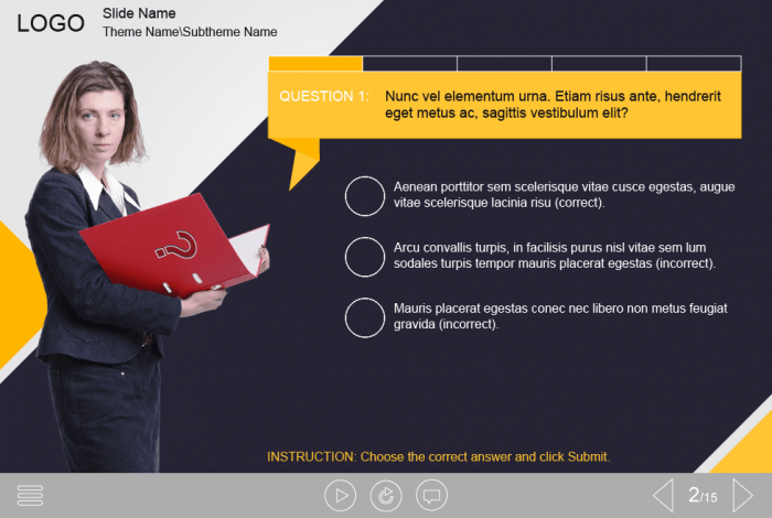 Cutout Businesswoman's Quiz — Captivate Template-0
