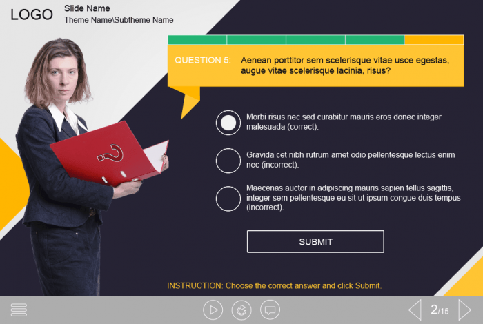 Cutout Businesswoman's Quiz — Captivate Template-58287