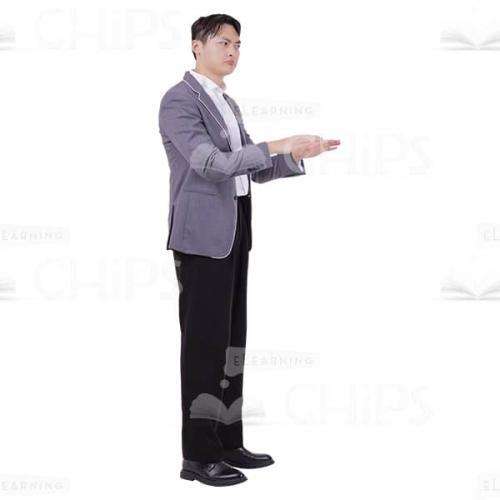 Asian Man Gesture Trying Calm Down Someone Cutout Picture-0