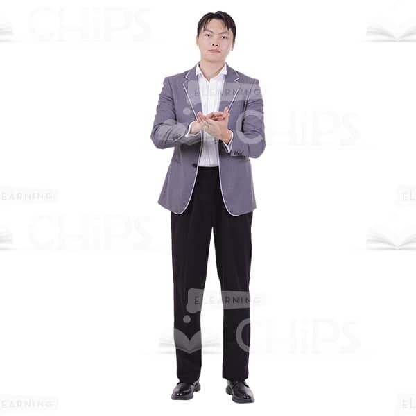 Elegant Asian Man Gesturing Clapping Hands Cutout Photo-0