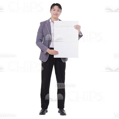 Asian Cutout Man Making Presentation With White Vertical Paper-0