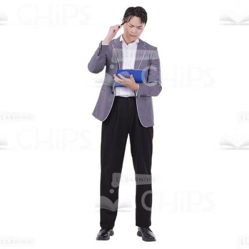 Businessman Thinking About Notes In Clipboard Cutout Image-0