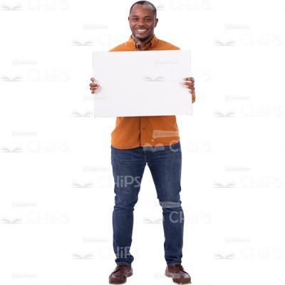 Happy Young Cutout Man Making Presentation With Banner-0