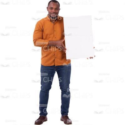 Glad Office Employee Man Holds White Vertical Banner Cutout Photo-0