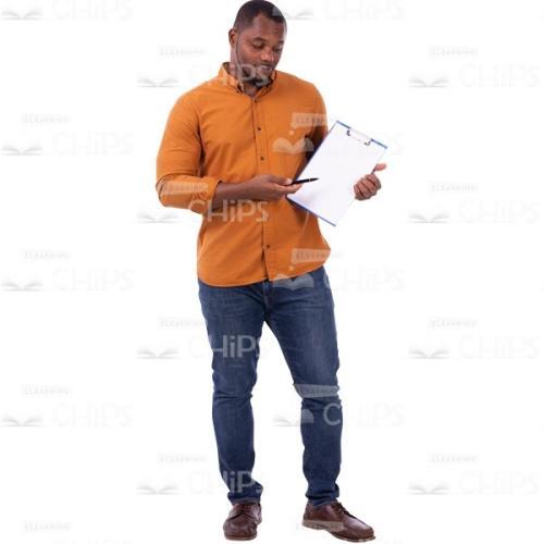 American Cutout Guy Focused On Papers Presenting To Clipboard-0