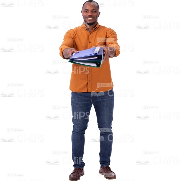 Excited Young Man Hands Over Stack Of Folders Picture Cutout-0