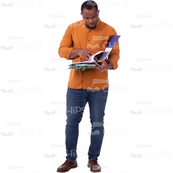 Focused Cutout Man Searching Information In Folders Turns The Pages-0