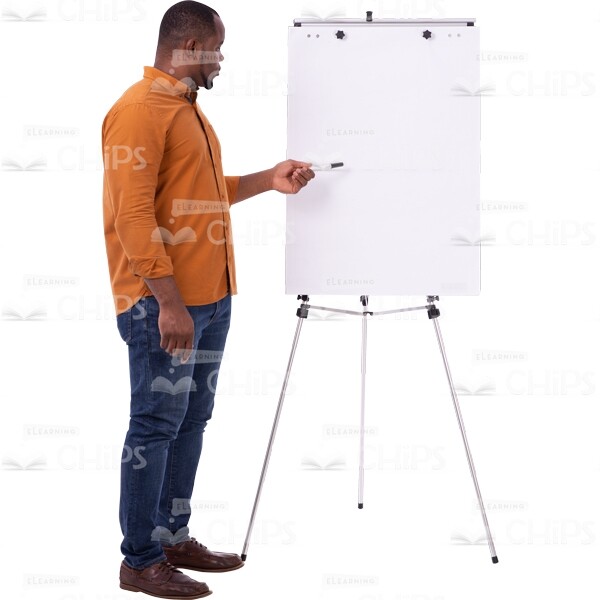 Concentrated Cutout Man Pointing On Board By Marker Side View-0