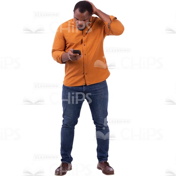 American Cutout Man Looking In Mobile Phone Scratching His Head-0