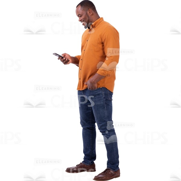 Half-Turned Glad Man Looking For Message In Phone Image Cutout-0